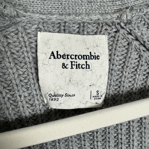 Abercrombie Chunky Knit Cardigan Sweater Womens S Gray Balloon Sleeve Open Front - Picture 4 of 9